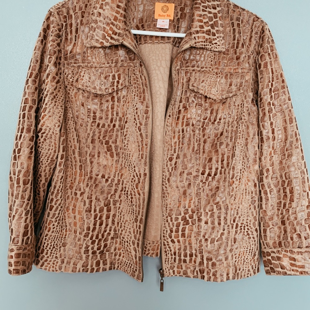 Ruby Rd Snake Print and Faux Fur Jacket